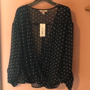 Black sheer v-cut sheer blouse